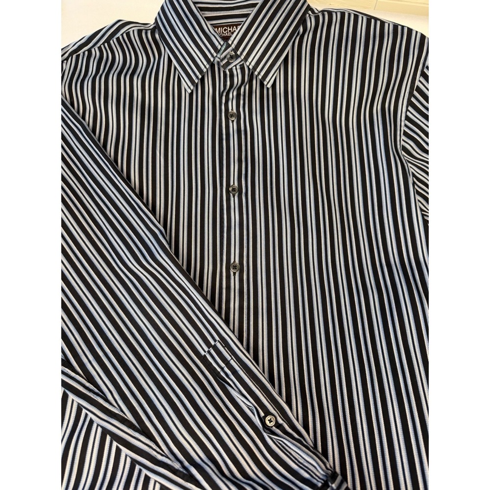 Michael Kors Men's Long Sleeve Blue & Black stripe Button Down Shirt sz L modern